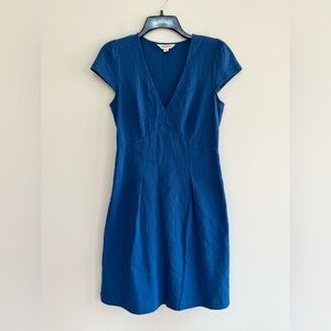 Boden Seersucker Jersey Tea V-Neck Fit & Flare Cotton Dress in Sapphire Blue, 4R